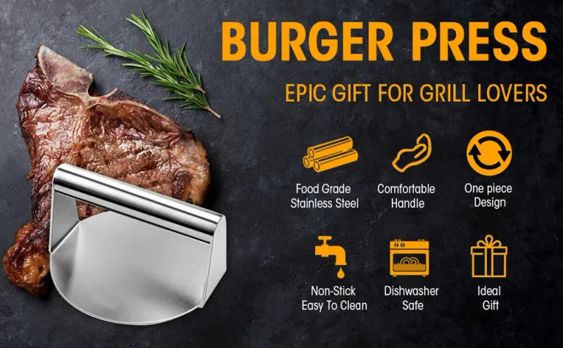 Stainless Steel Burger Press Smash Hamburger Patties Meat Masher Circular Meat gallery