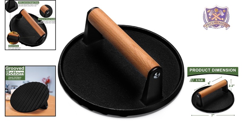Burger Press Cast Iron 7 Inch Heavy-Duty Smash Bacon Meat Pan Griddle gallery
