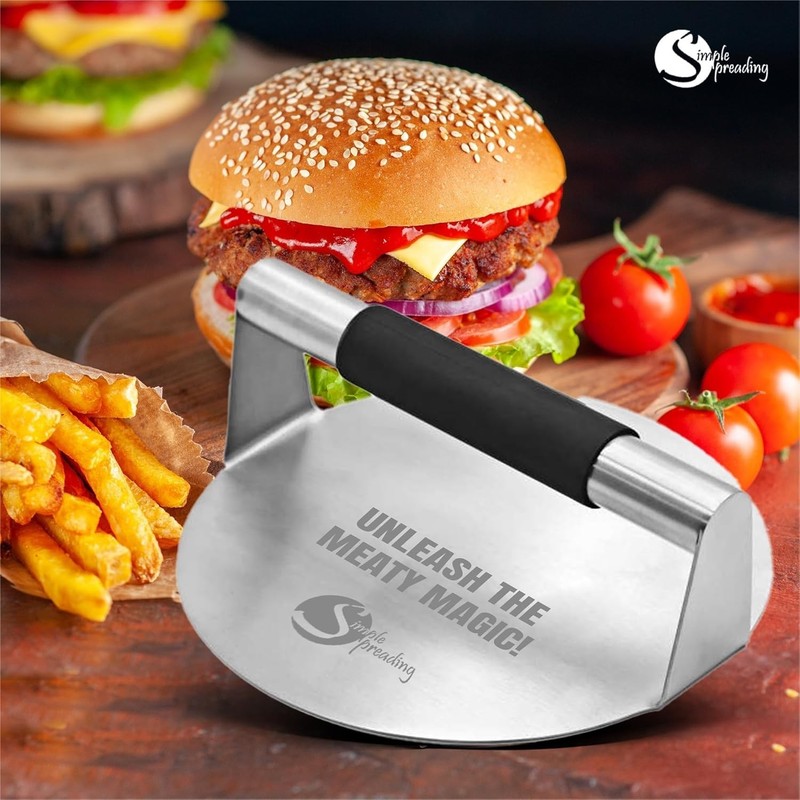 Simple preading Smash Burger Press with Fun Quotes - Stainless Steel Hamburge gallery