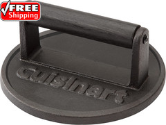 6.5″ Cast Iron Smashed Burger Press, round Flat Edge Grill Press for Crispy Smas