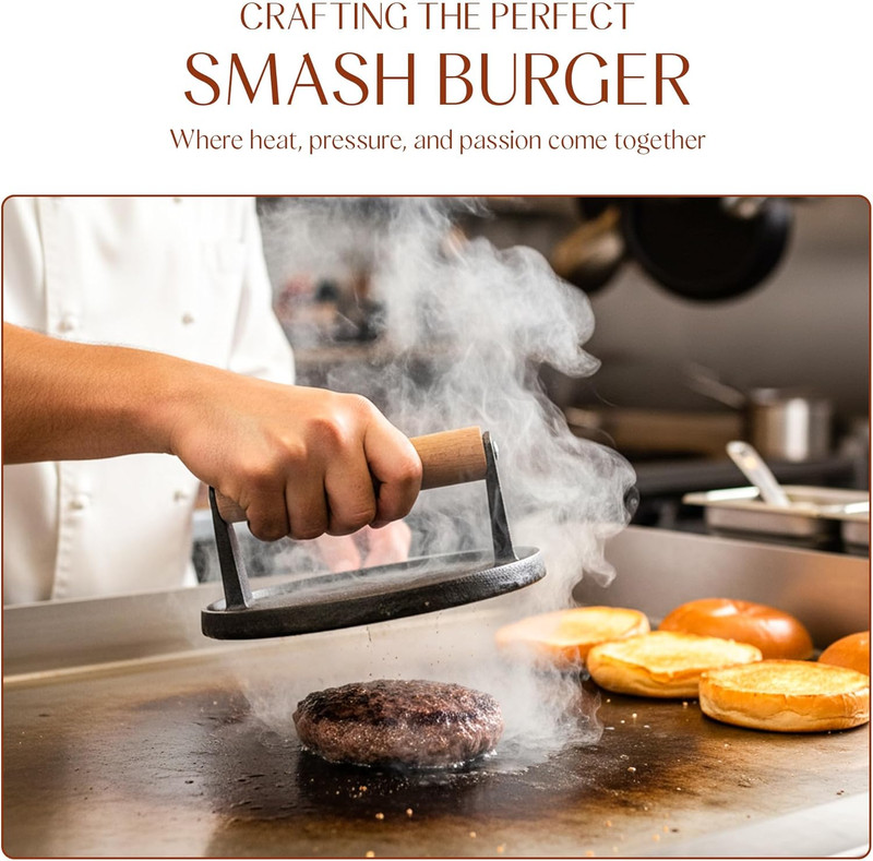 Heavy Duty Cast Iron Smash Burger Press 7" round Grill Press for Cooking Burgers gallery