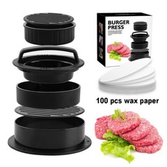 Burger Press 3 in 1 Patty Maker Stuffed Ring Mold Kit Non Stick w/ 100 pcs paper