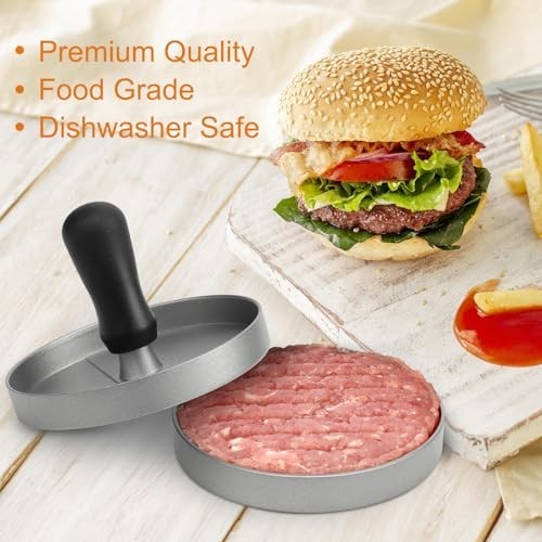 Burger Press Hamburger Patty Maker with 150 Wax Paper Non-Stick Aluminum for gallery
