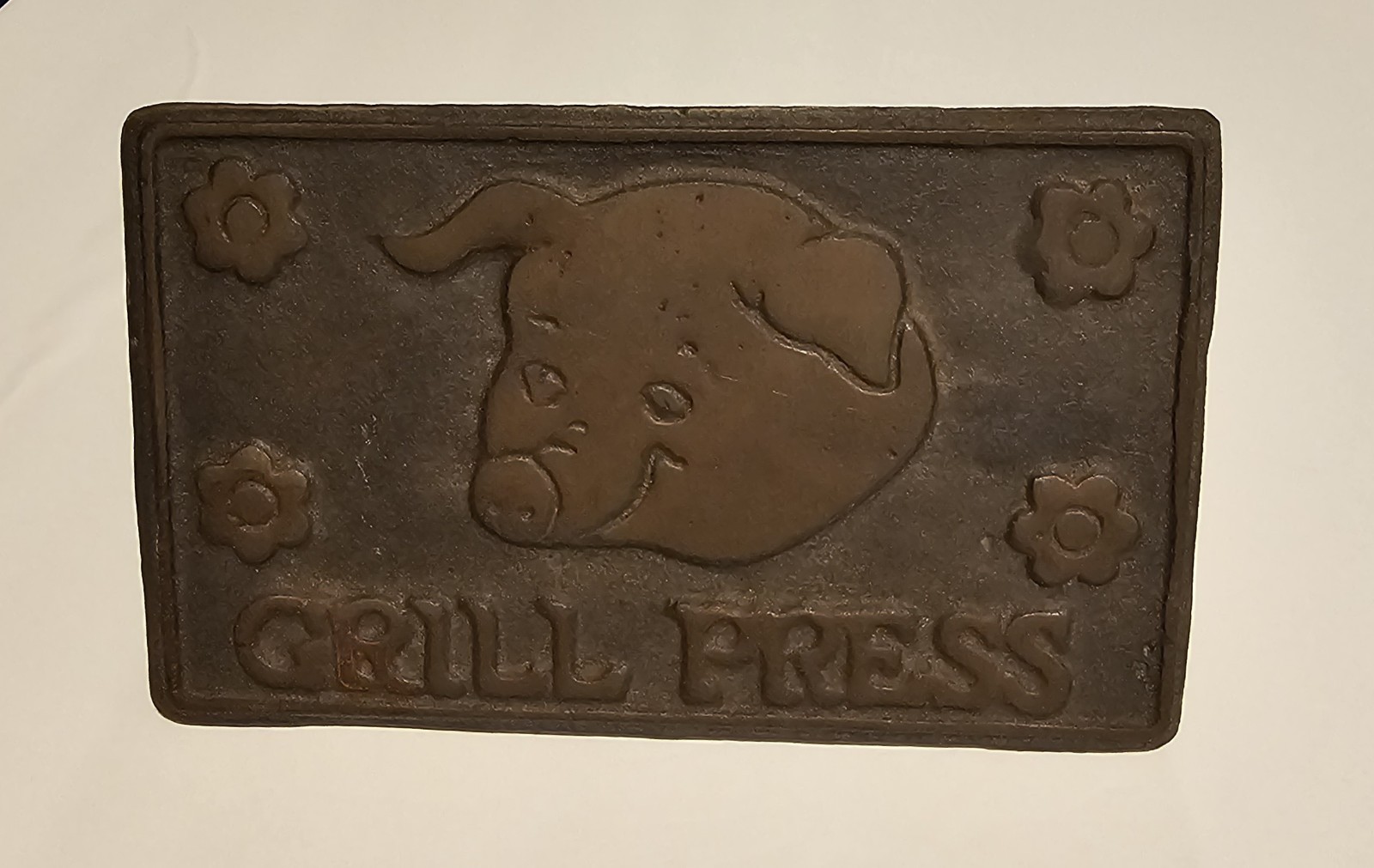 Vintage Cast Iron Home Town Grill Press W/Wooden Handle--SHIPS FREE! gallery