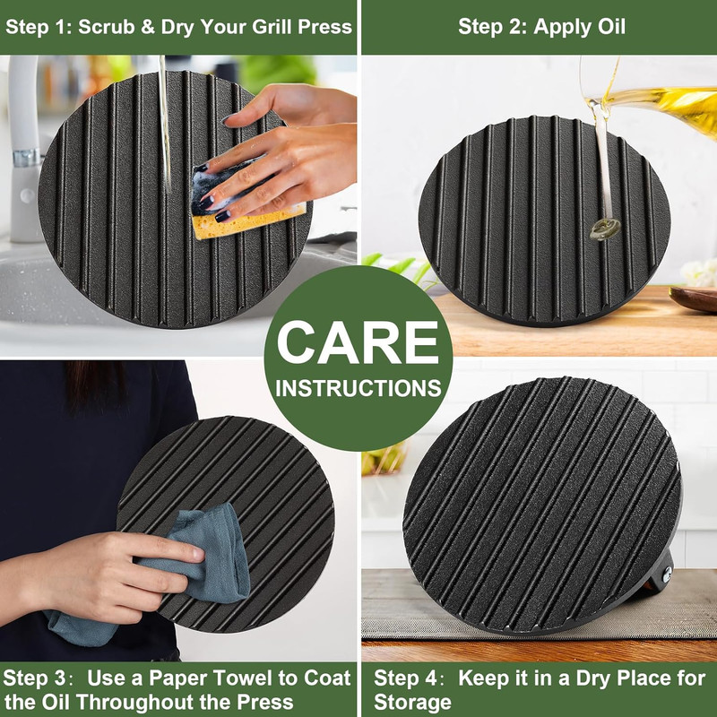 Heavy-Duty 7" Round Cast Iron Smash Bacon Burger Press Wood Handle Grilling gallery