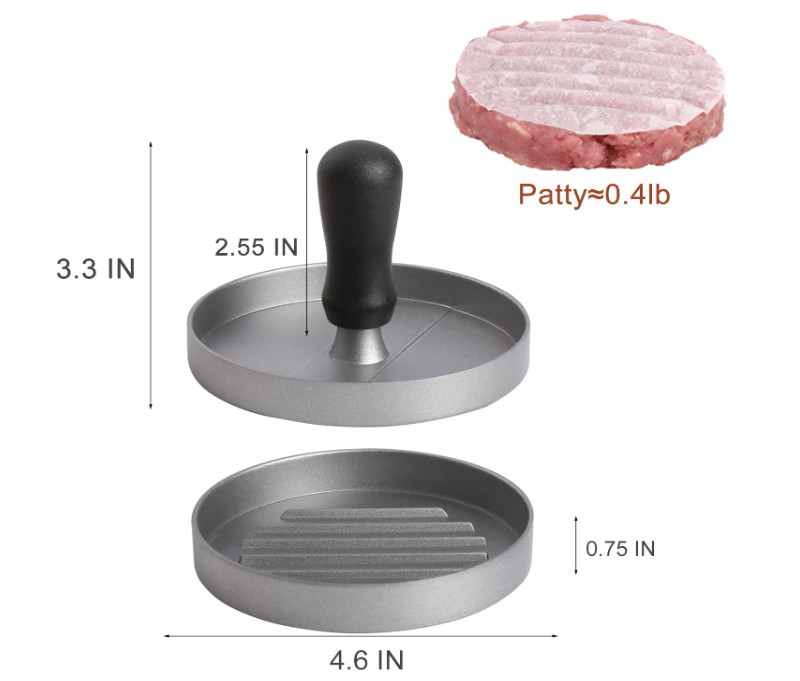 Prensa para hamburguesas de aluminio con 150 papeles antiadherentes para BBQ gallery