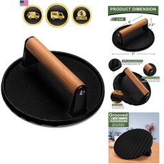 Burger Press, 7″ Round Heavy-Duty Cast Iron Smash Bacon Press Meat Steak with…