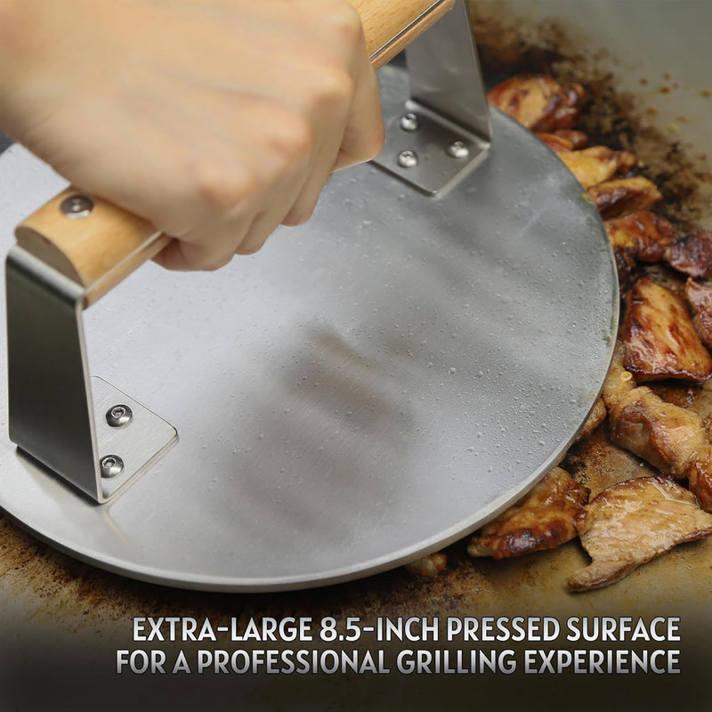 Professional Stainless Steel Smash Burger Press with Wood Handle,Heavy-Duty 8.5 gallery