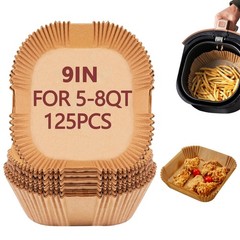 9 Inch Air Fryer Liners Disposable, 125 Pack Parchment 9in-Square, Khaki
