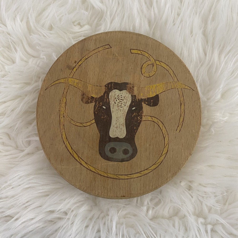 Hamburger Patty Press Wood Vintage 1940s Japan Bull Cow Painted