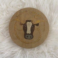 Hamburger Patty Press Wood Vintage 1940s Japan Bull Cow Painted