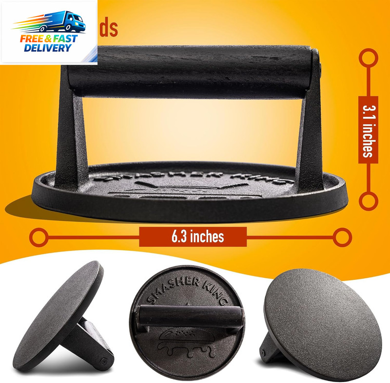 ™ - Premium Cast Iron Smash Burger Press Incl. 25 Pcs of Patty Paper, Burger Sma gallery