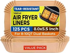 125Pcs Air Fryer Liners Disposable for Dual Basket, 8*5.5″Rectangle, Natural