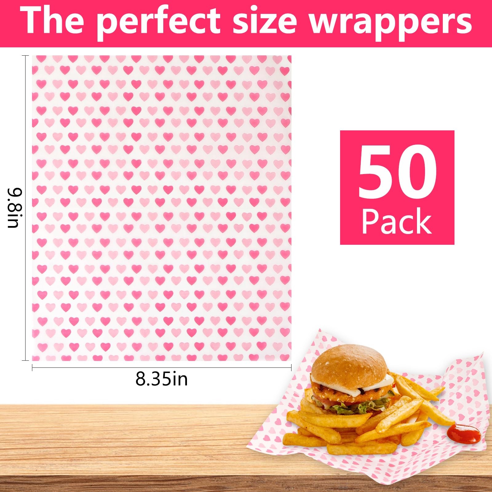 MIDELONG 50PCS Wax Paper Sheets Food Wrapping 10 x 8.6", Pink gallery