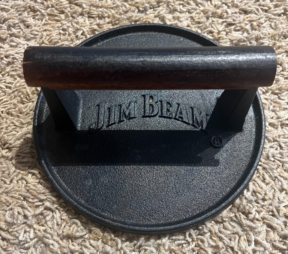 Jim Beam JB0158 Black Cast Iron Burger Press - 7'' Heavy Duty Liquor Brand