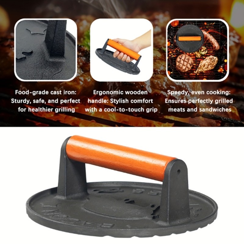 Cast Iron Burger Press Heat Resistant Heavy Duty Patty Maker with Handle gallery