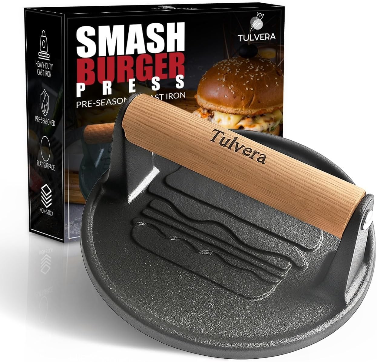 Smash Burger Press Cast Iron Hamburger Smasher Tool Flat-Edge Meat Press gallery
