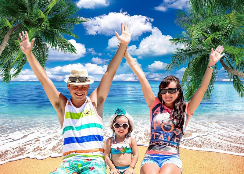 10X8Ft Summer Beach Backdrop, Tropical Palm Leaves, Hawaiian Photo Background gallery