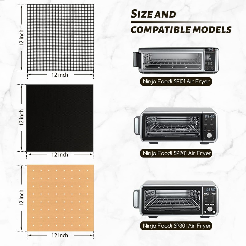 WMKGG 12 inch Square Air Fryer Liners 12"x12"-3 pcs Reusable Mat, Unbleached gallery