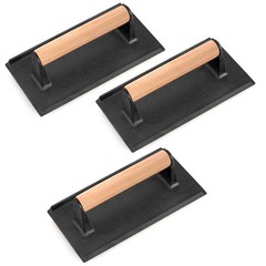 3Pcs Cast Iron Grill Press, Heavy Duty Bacon Press with Wood Handle, Pre-Seas…
