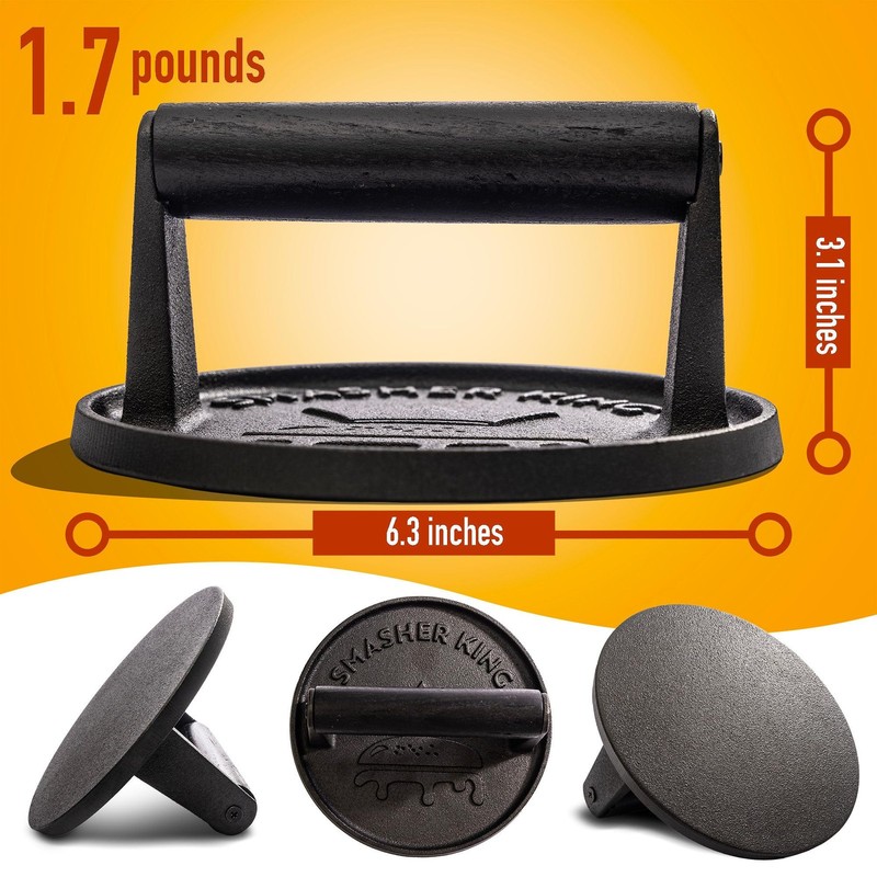 SMASHER KING™ - Premium Cast Iron Smash Burger Press incl. 25 pcs of Black gallery