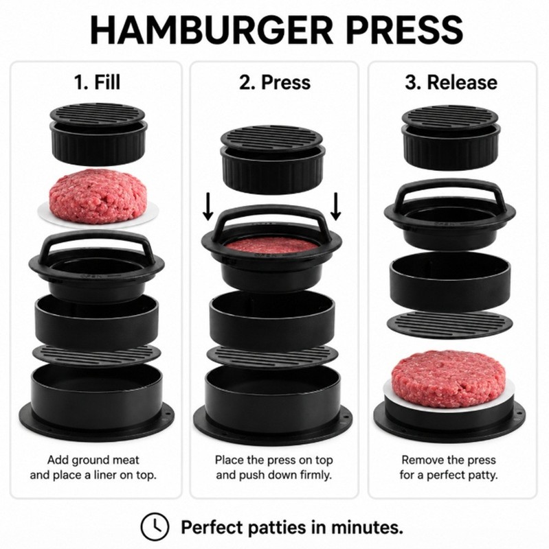 3-in-1 Burger Press Hamburger Patty Maker-Stuffed Burger Press- 100 Burger Paper gallery
