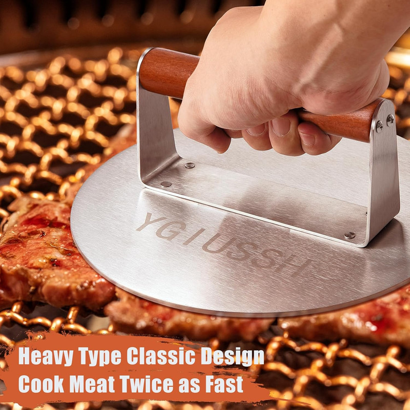 8.7 Inch Heavy-Duty Grill Press with Beech Wood Handle Stainless Steel Bacon Pre gallery