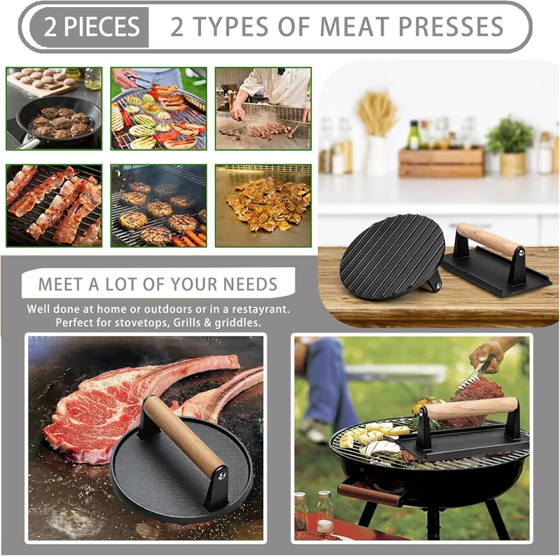 7.9" Cast Iron Hamburger Smasher Tool, Smash Burger Press Kit, Iron Ham Patty Pr gallery