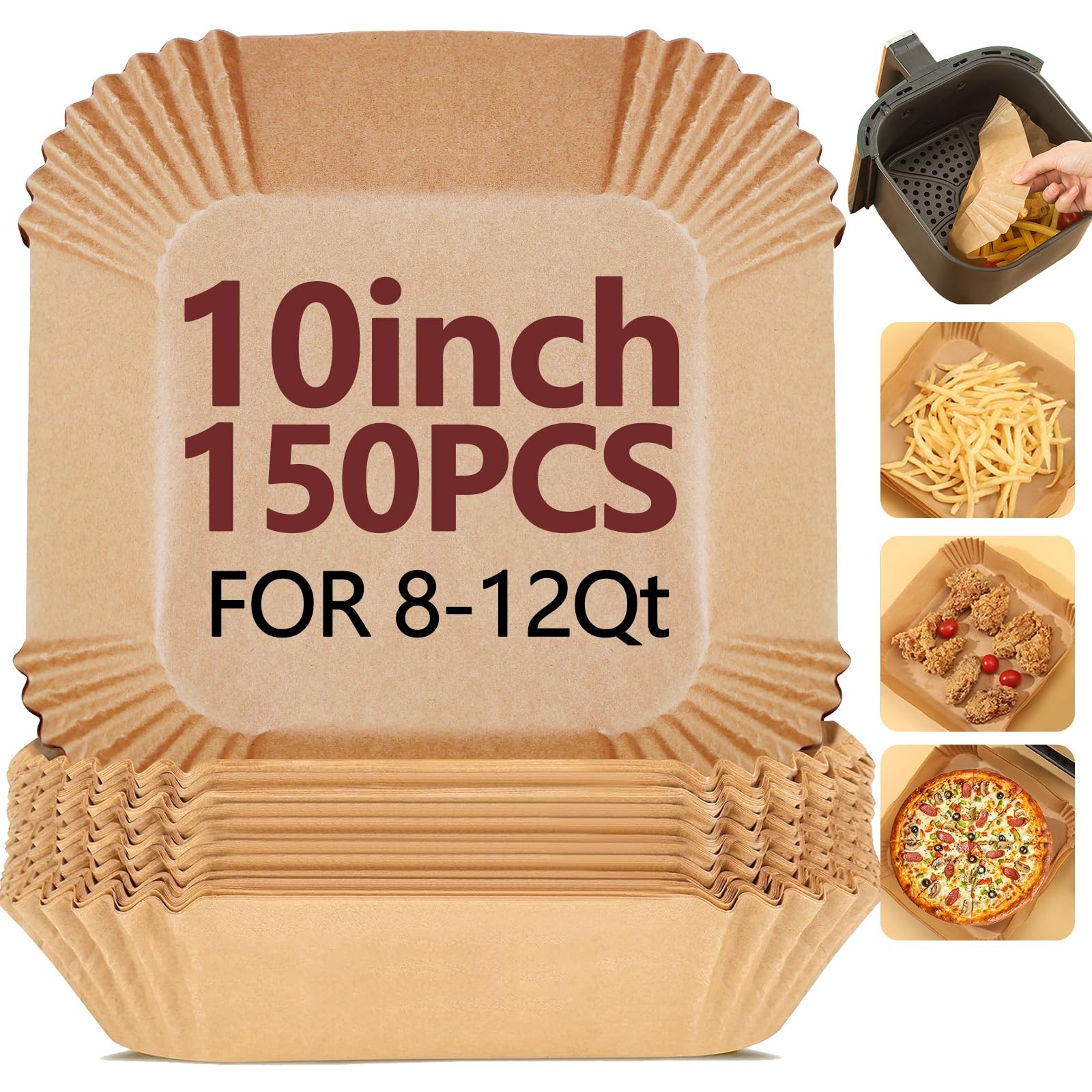 EKACO 10 Inch Air Fryer Liners Disposable-150PCS Square 10 Inch, Copper gallery