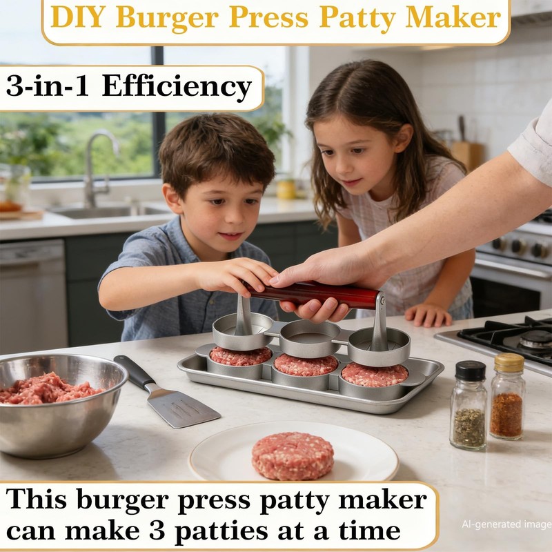 3in1 Aluminum Mini Burger Press Patty Maker 2.6 In Sliders Shaper Molds Kit gallery