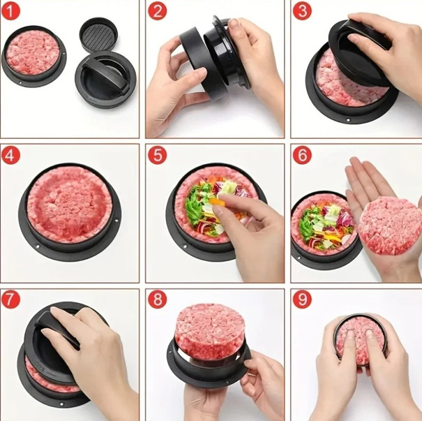 3 IN 1 Non Stick Stuffed Burger Press Hamburger Patty Molds Maker Sliders BBQ US gallery