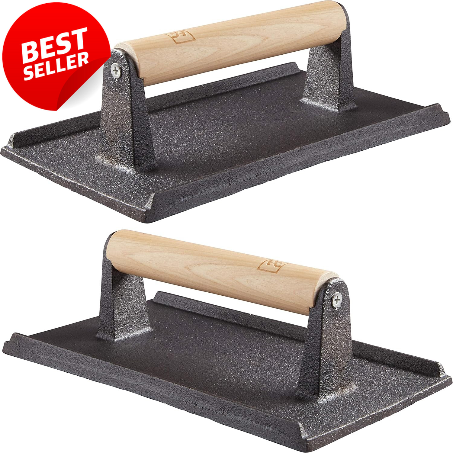 Cast Iron Grill Press 2Pk Pre Seasoned Steak Burger Weight Wood Handle BBQ - US gallery