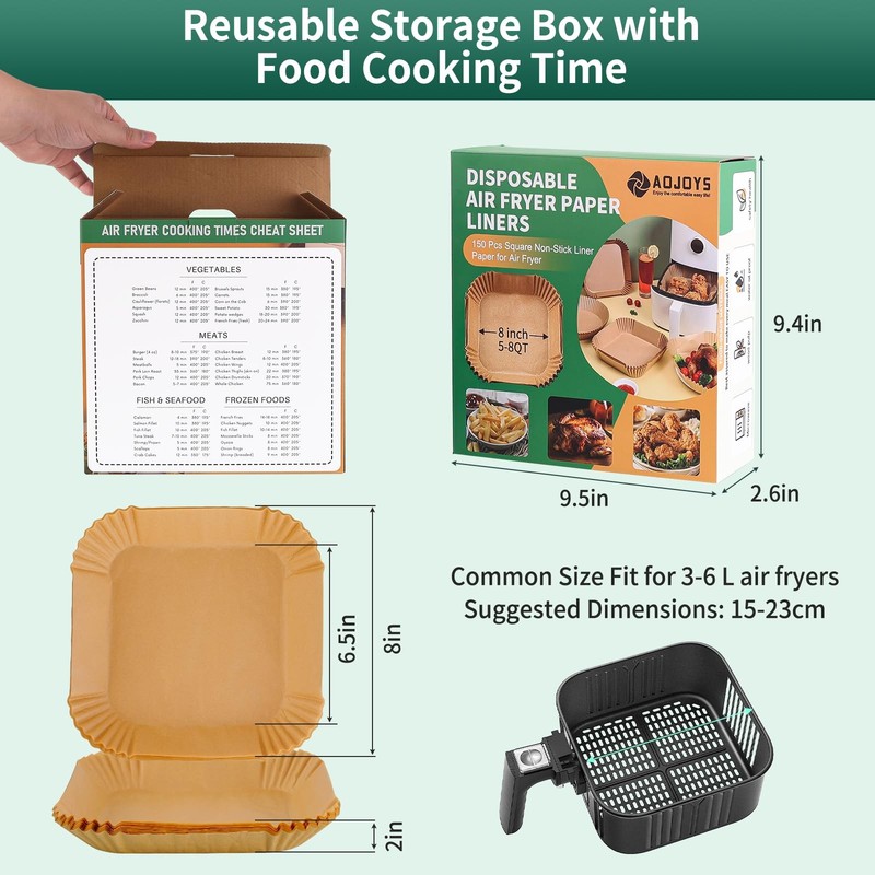 Air Fryer Liners Disposable Paper, 150 PCS Non-stick Parchment Square, Wooden gallery
