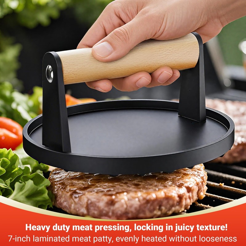 3-Piece Smash Burger Press Kit, 2 lb 7" Cast Iron Press, Extra Wide Spatula &... gallery