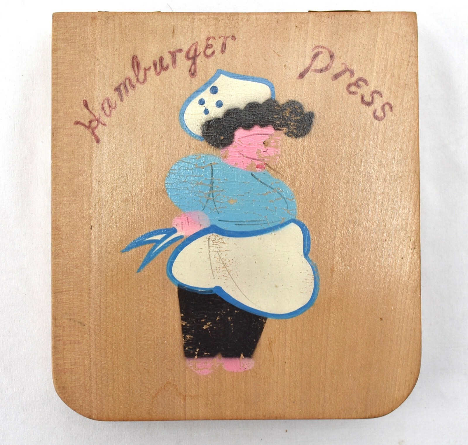 Vintage Folk Art Wooden Hamburger Patty Press Chef Mid Century Kitchen Decor gallery