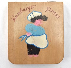 Vintage Folk Art Wooden Hamburger Patty Press Chef Mid Century Kitchen Decor