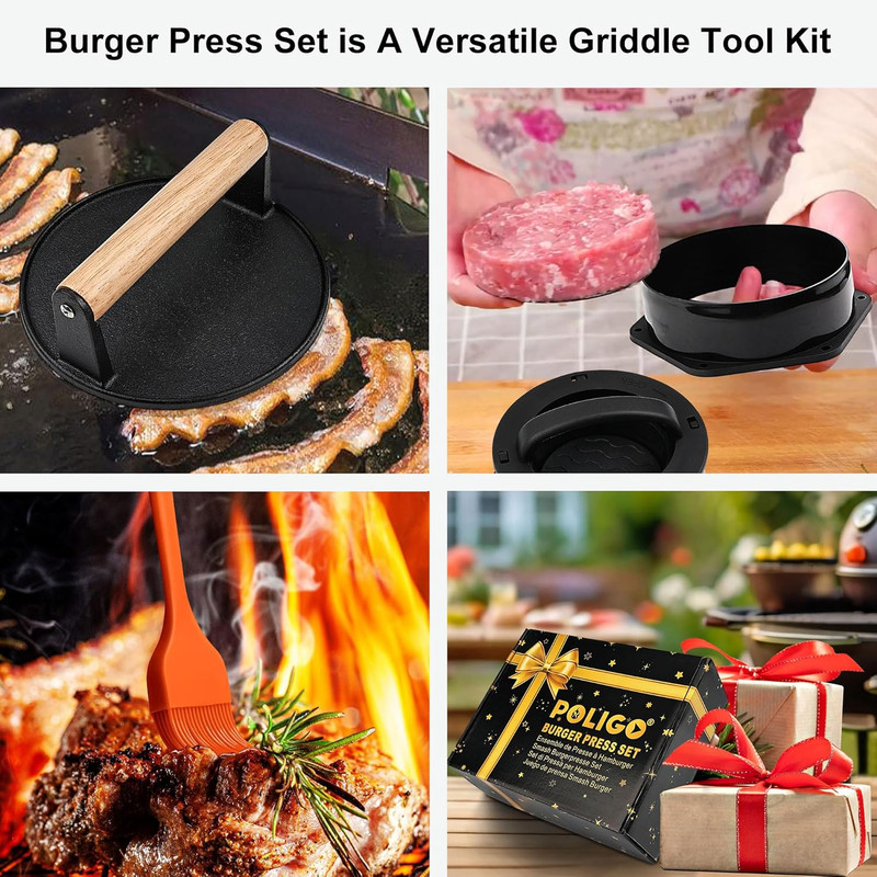 Smash Burger Press Kit - 4 in 1 Hamburger Patty Storage Containers,6.69" round C gallery