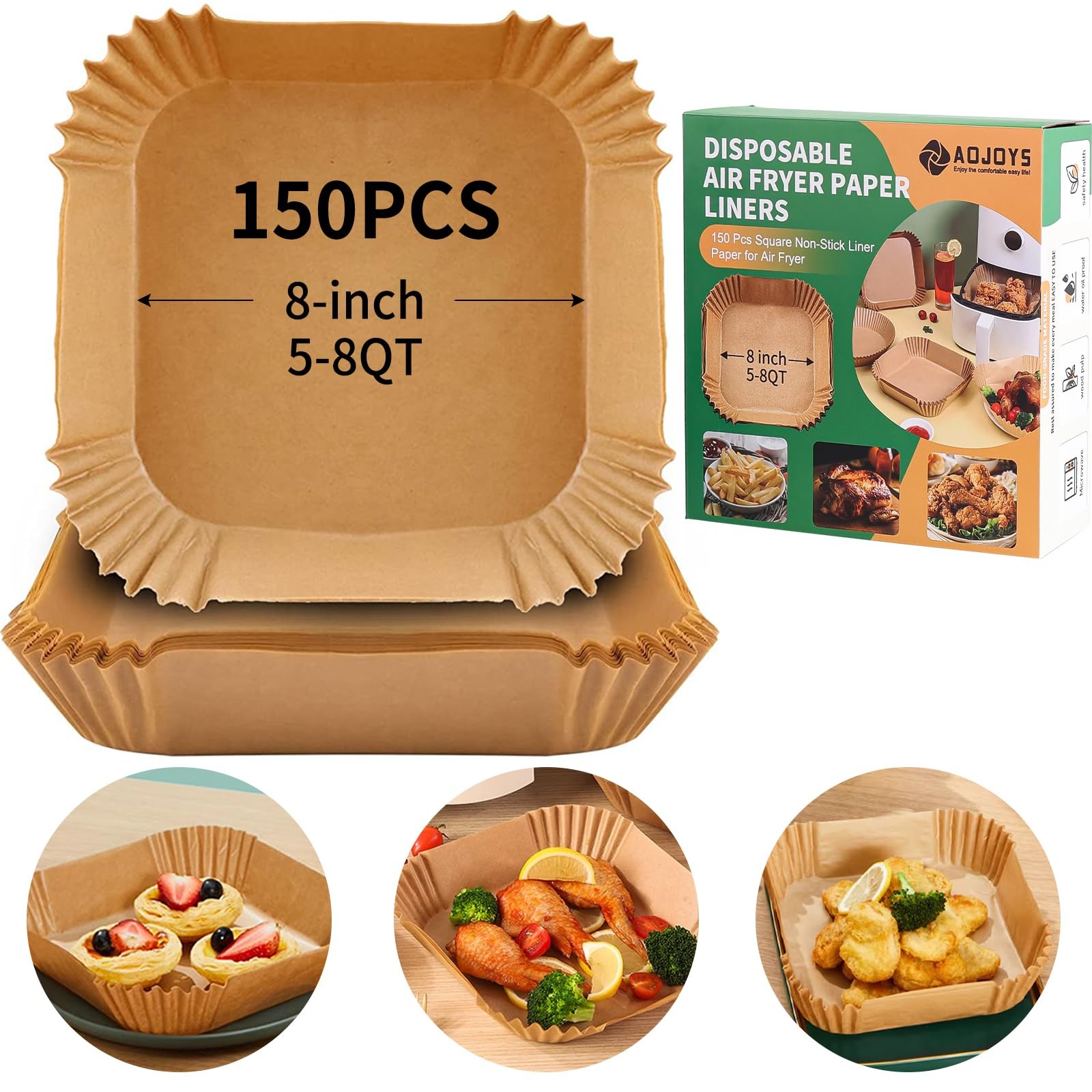 Air Fryer Liners Disposable Paper, 150 PCS Non-stick Parchment Square, Wooden gallery