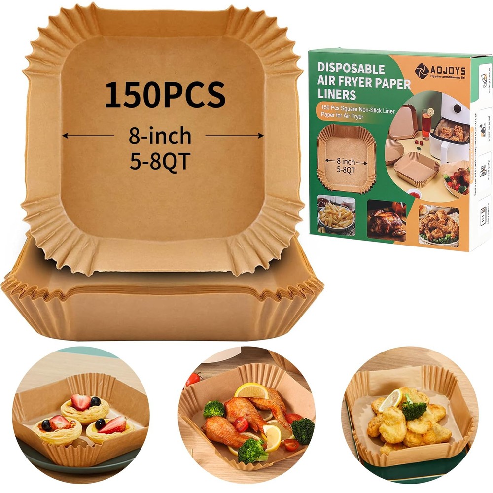 Air Fryer Liners Disposable Paper, 150 PCS Non-stick Parchment Square, Wooden