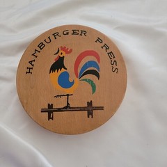 Vintage Round Wooden Hamburger Press, Rooster Hand Painted By VEAGEO JAPAN