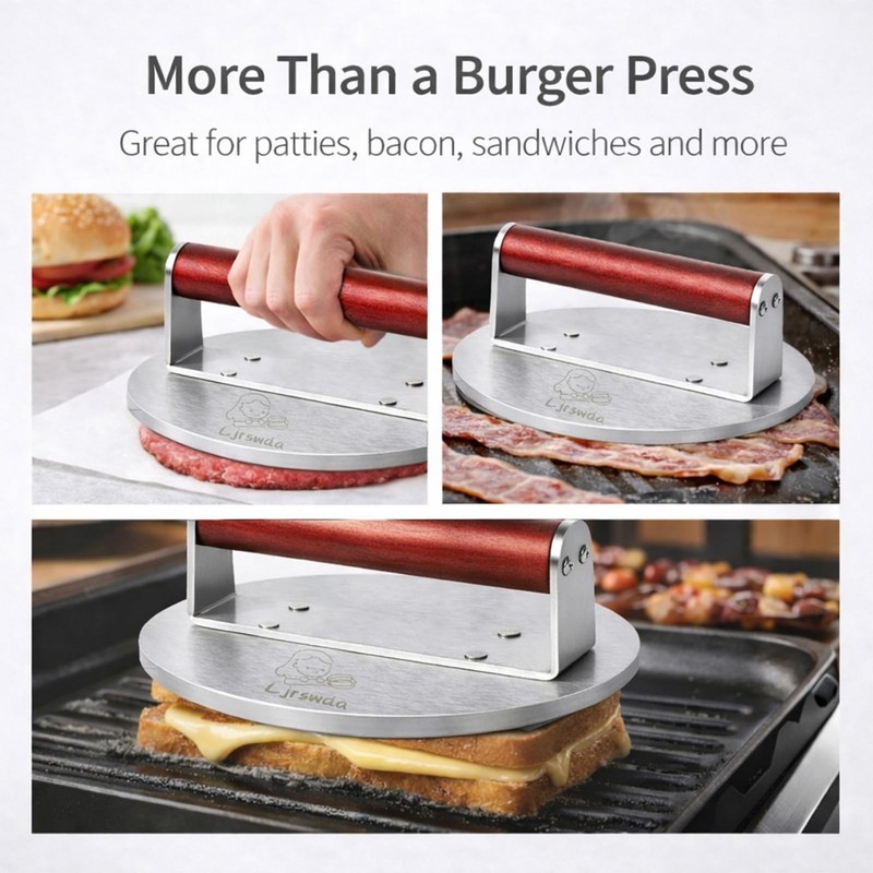 8.5" Extra Large Stainless Steel Burger Press,2.5 Lb Round Metal Burger Smash... gallery