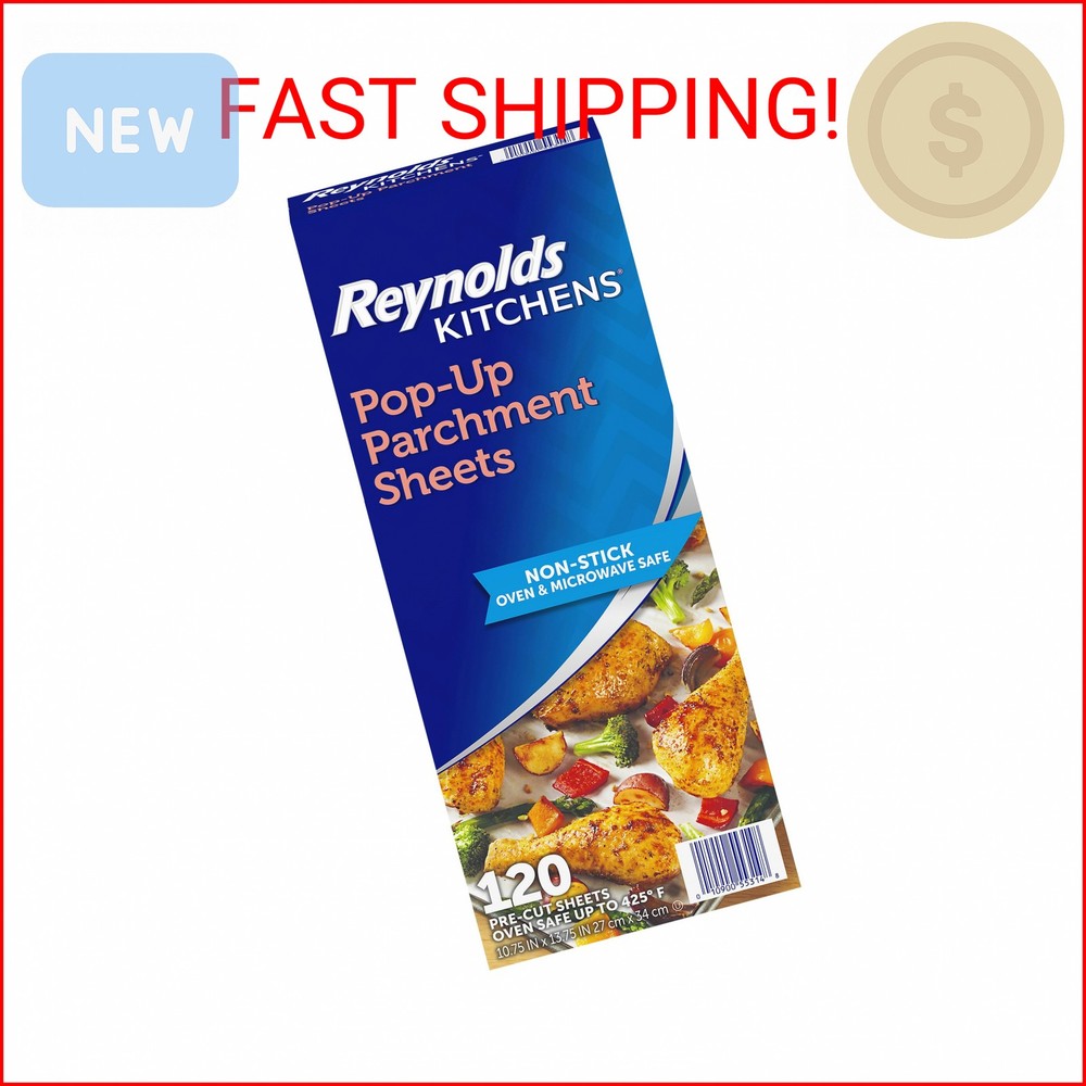 Reynolds Kitchens Pop-Up Parchment Paper Sheets, 10.7x13.75 Inch, 120 Sheets
