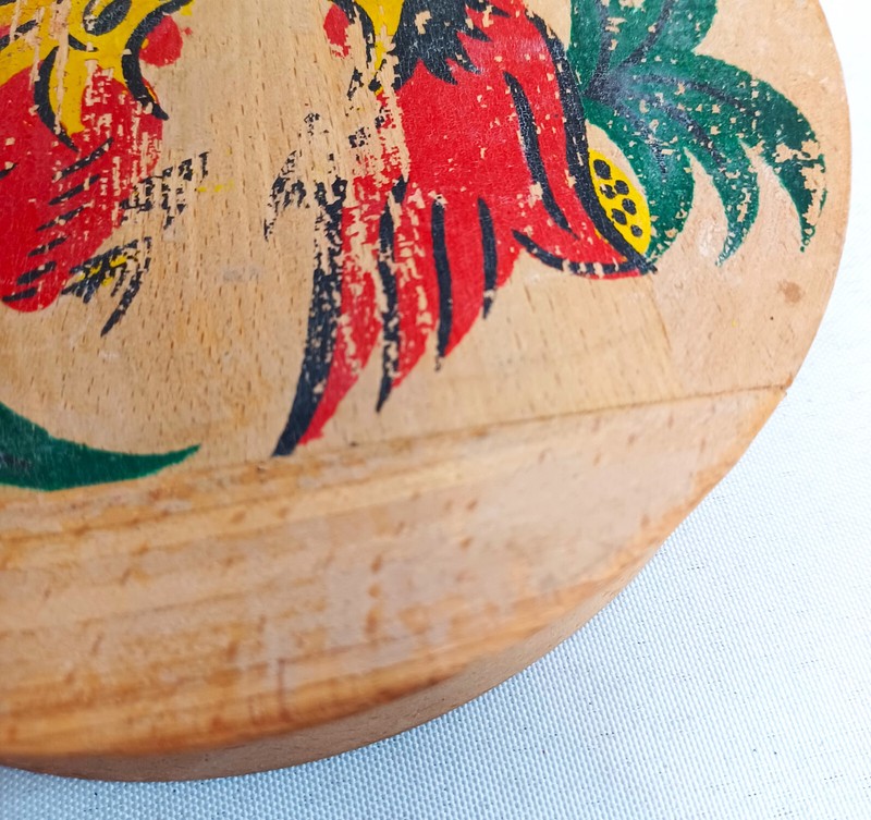 Wooden Hamburger Press Vintage Fighting Cocks Roosters Kitchy gallery