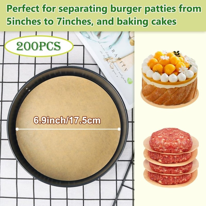 7 Inch Parchment Paper Rounds Set of 200 Hamburger Patty Paper/Burger Press gallery