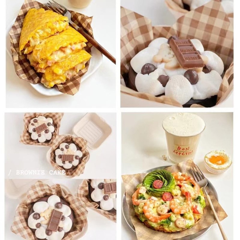 100Pcs Wax Paper Sheets for 7.1×7.1 in, Coffee-colored checkered in gallery