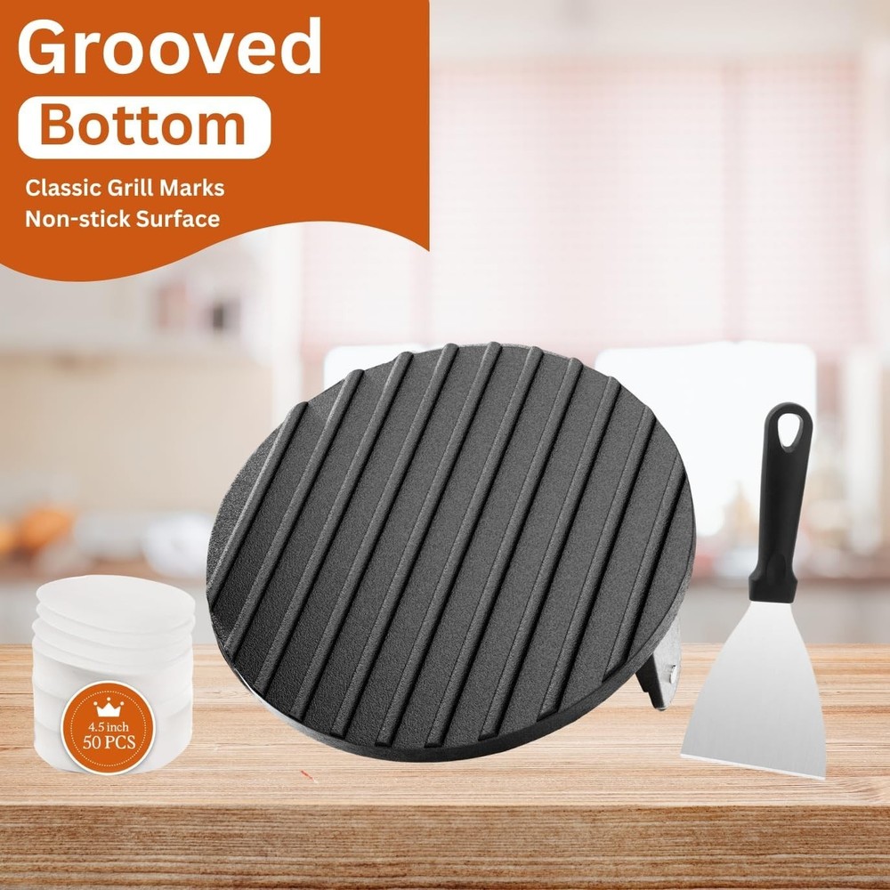 Burger Press, 6.85" round Heavy-Duty Cast Iron Smash Bacon Press Meat Steak USA