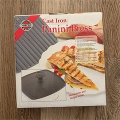 Norpro Cast Iron Panini Press 10.5 in Black Ribbed Non-Stick Grill Press