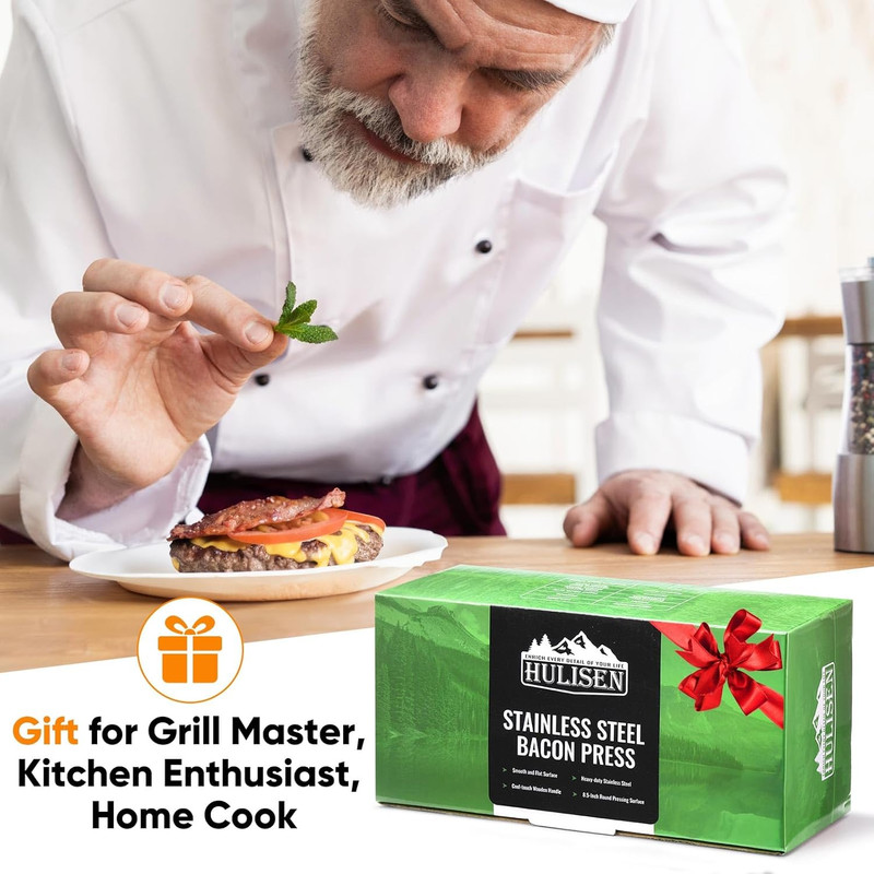 Stainless Steel Bacon Press, 9 Inch Large Heavy Duty Burger Press with Wood Hand gallery