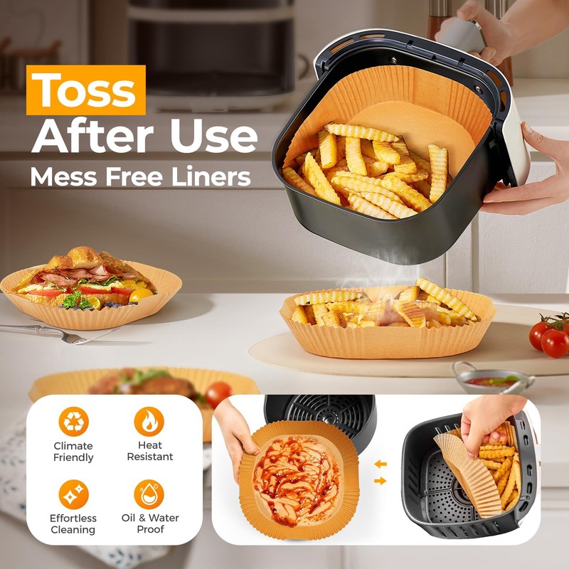 Air Fryer Paper Liners, 125Pcs Parchment Paper, 8"Square, Natural gallery