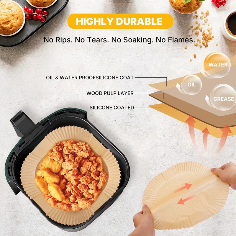 Air Fryer Liners Disposable 7.9 Inch - 135PCS, 7.9" Square - 135pcs, Wood gallery